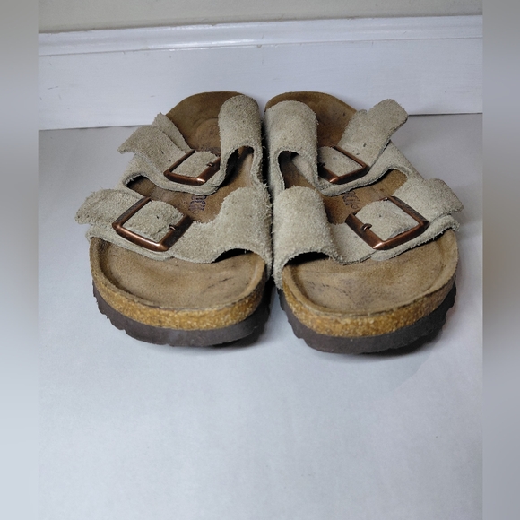 Birkenstock Arizona Women Size 40/9 Us Narrow Beige Suede Sandals with Buckles - Picture 3 of 10